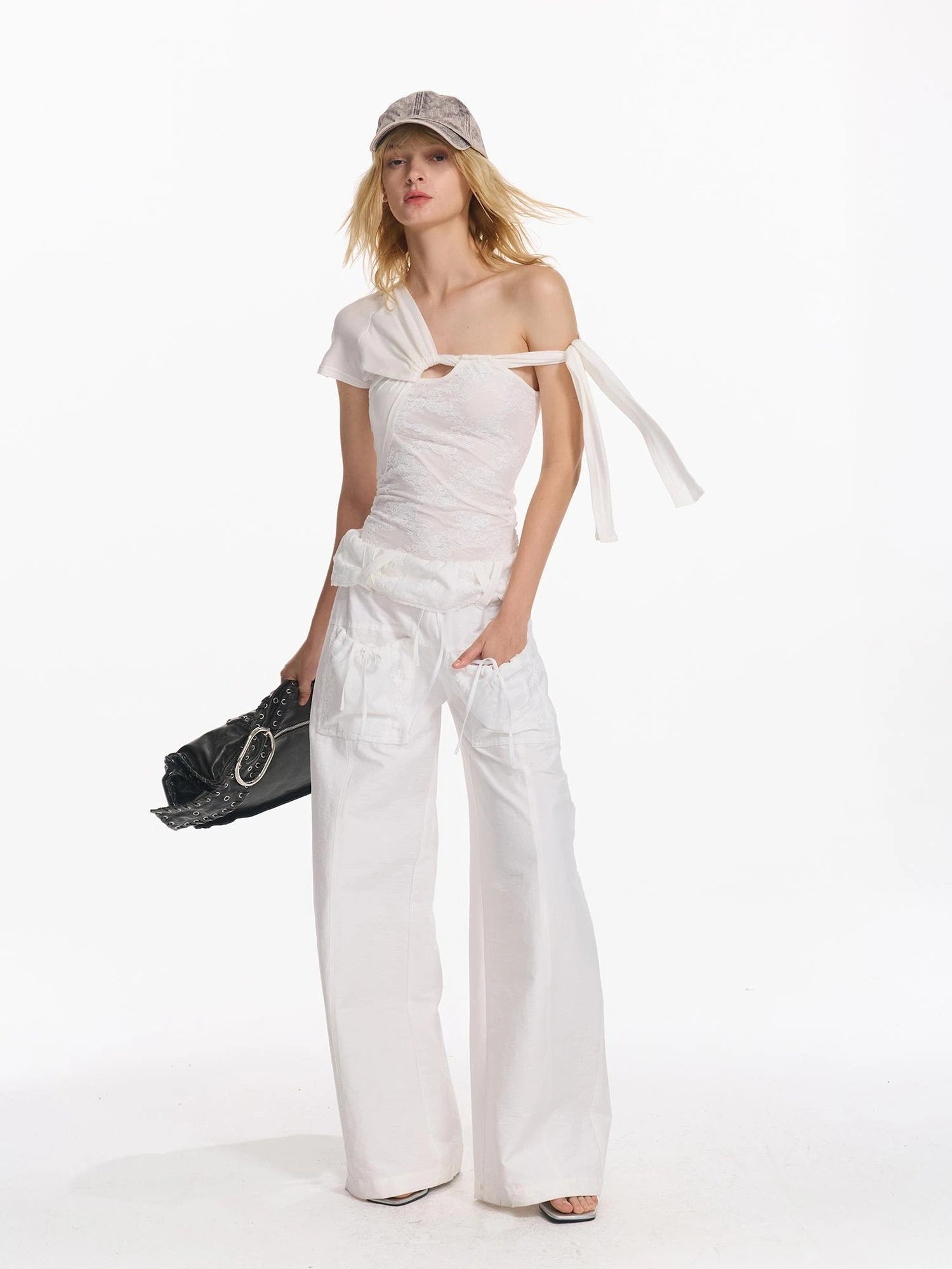 Double Layer Lace Spliced Deconstructed Wrap Slim Soft T-Shirt