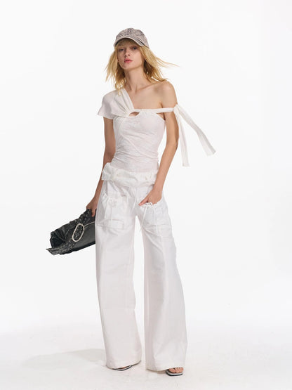 Double Layer Lace Spliced Deconstructed Wrap Slim Soft T-Shirt