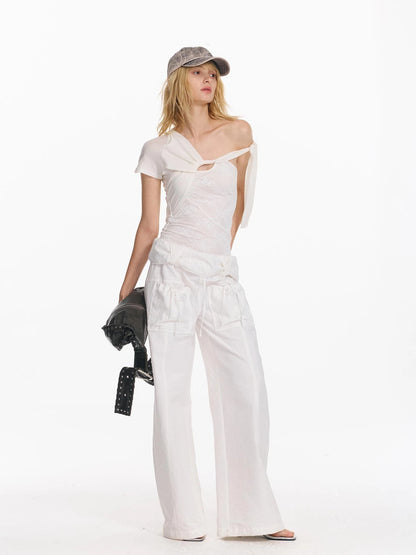 Double Layer Lace Spliced Deconstructed Wrap Slim Soft T-Shirt