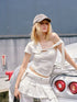 Double Layer Lace Spliced Deconstructed Wrap Slim Soft T-Shirt