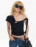 Double Layer Lace Spliced Deconstructed Wrap Slim Soft T-Shirt