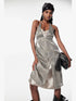 Double Layer Silver Lace Backless Sleeveless Holiday Dress