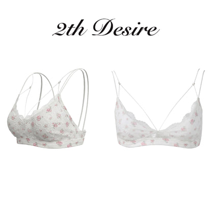 2th Desire Embroidered Floral Slim V-neck Cropped Women Nylon Spandex Short Sleeve T-Shirts
