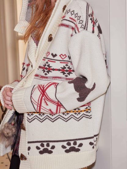 2th Desire Fair Isle Puppy Love Hooded Cardigan Vintage Wool Blend