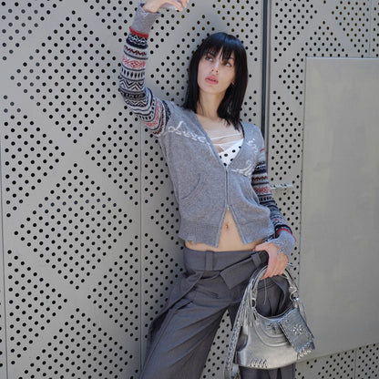 2th_Desire_Fair_Isle_Sleeve_Tassel_Letter_Slim_Zipper_Cardigan_MISSTT