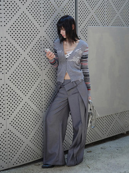 2th Desire Fair Isle Sleeve Tassel Letter Slim Zipper Cardigan Cardigan