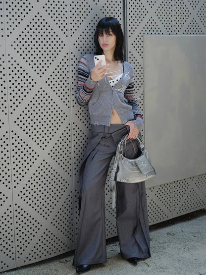 2th Desire Fair Isle Sleeve Tassel Letter Slim Zipper Cardigan Cardigan