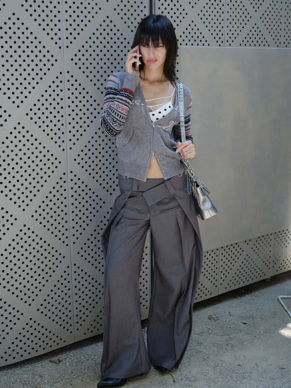 2th Desire Fair Isle Sleeve Tassel Letter Slim Zipper Cardigan Cardigan