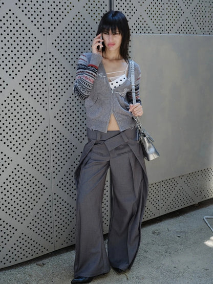 2th Desire Fair Isle Sleeve Tassel Letter Slim Zipper Cardigan Cardigan