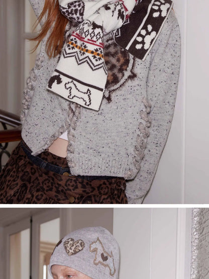 Fair Isle Vintage Heart Knit Scarf Wool Blend Warm Wrap