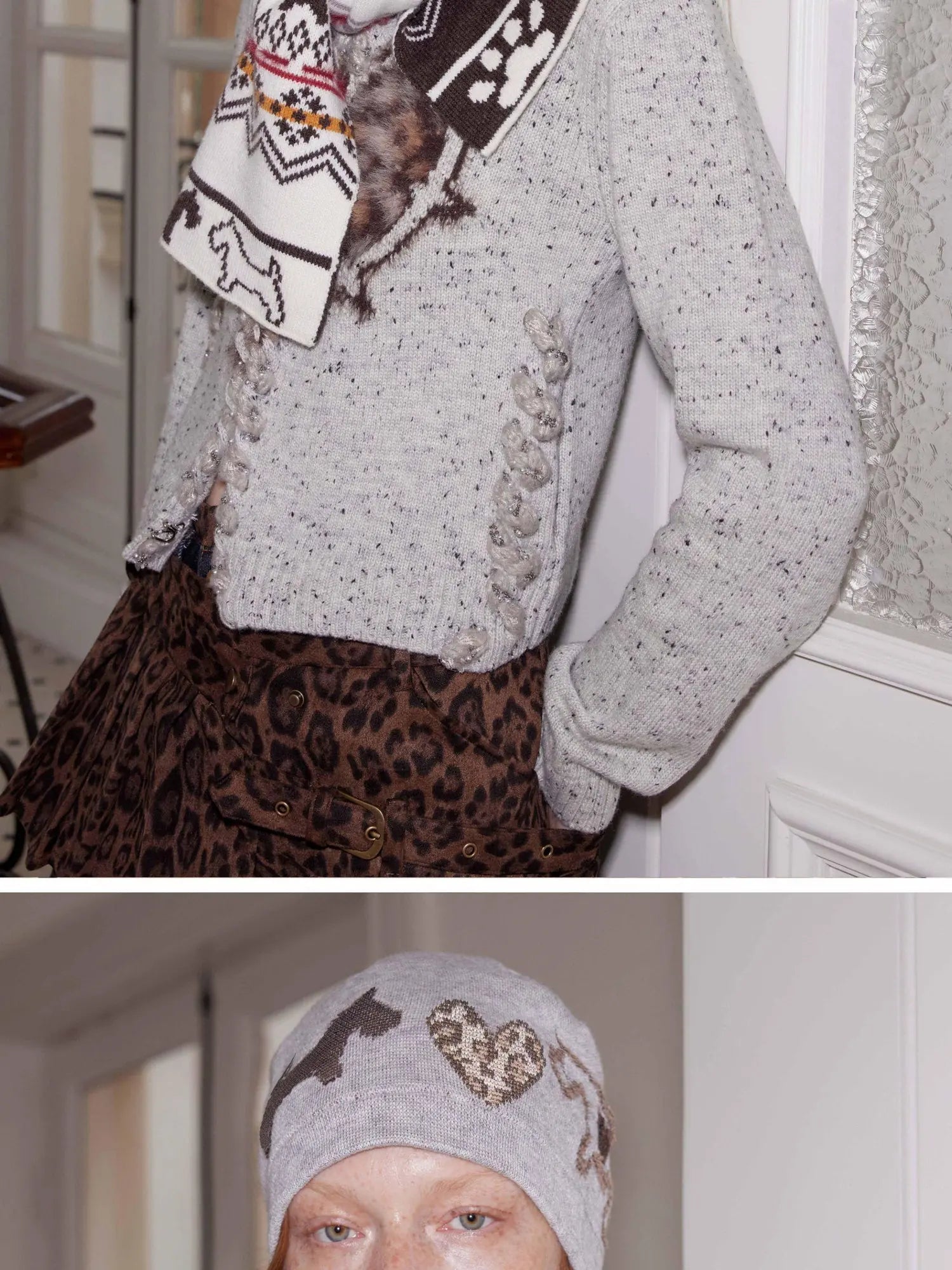 Fair Isle Vintage Heart Knit Scarf Wool Blend Warm Wrap