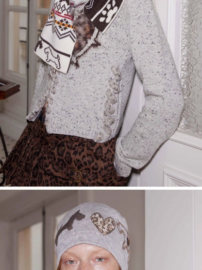 Fair Isle Vintage Heart Knit Scarf Wool Blend Warm Wrap