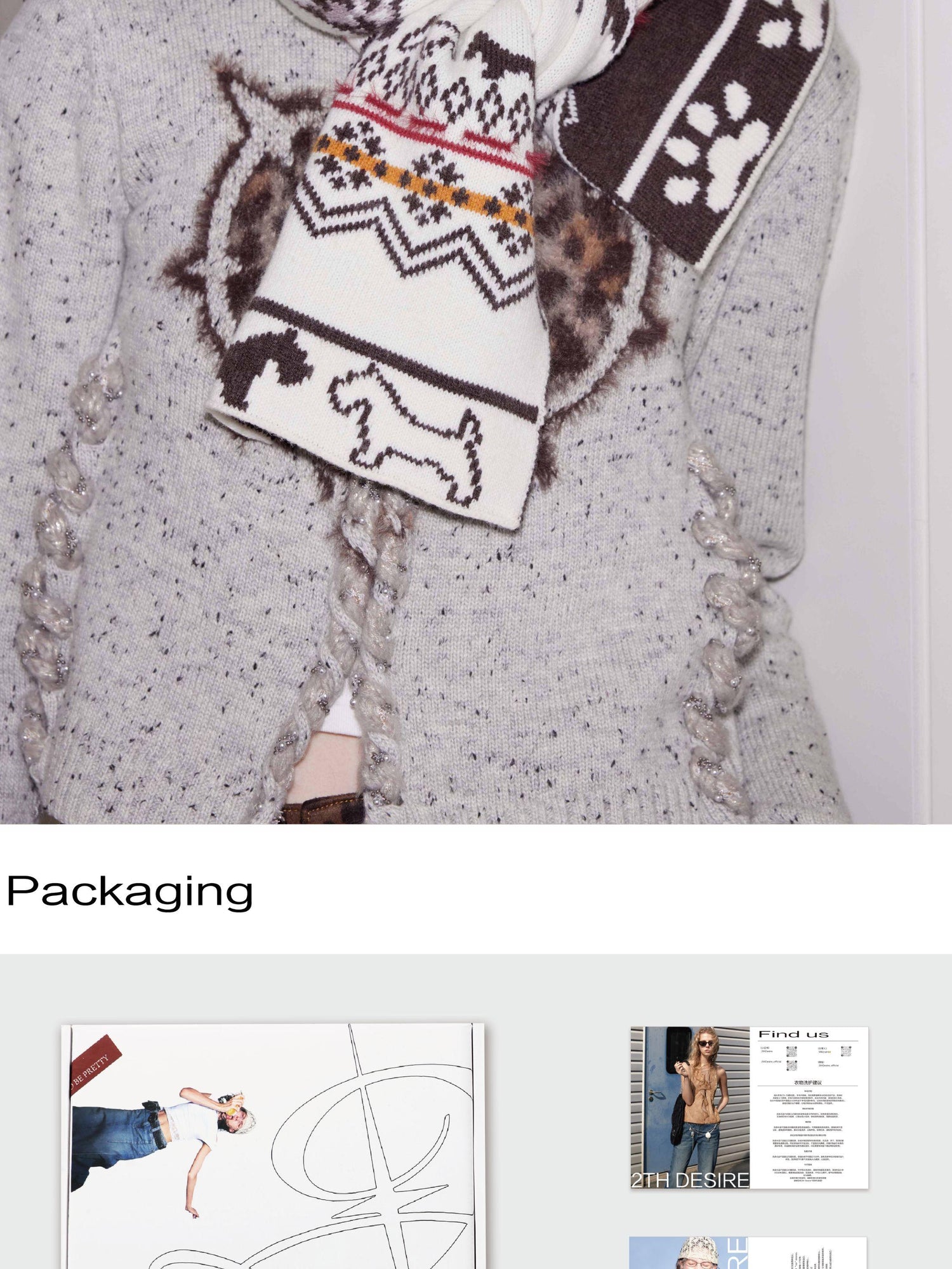 2th Desire Fair Isle Vintage Heart Knit Scarf Wool Blend Warm Wrap