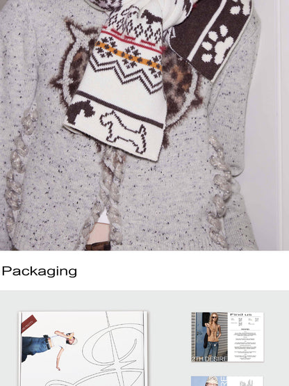 2th Desire Fair Isle Vintage Heart Knit Scarf Wool Blend Warm Wrap