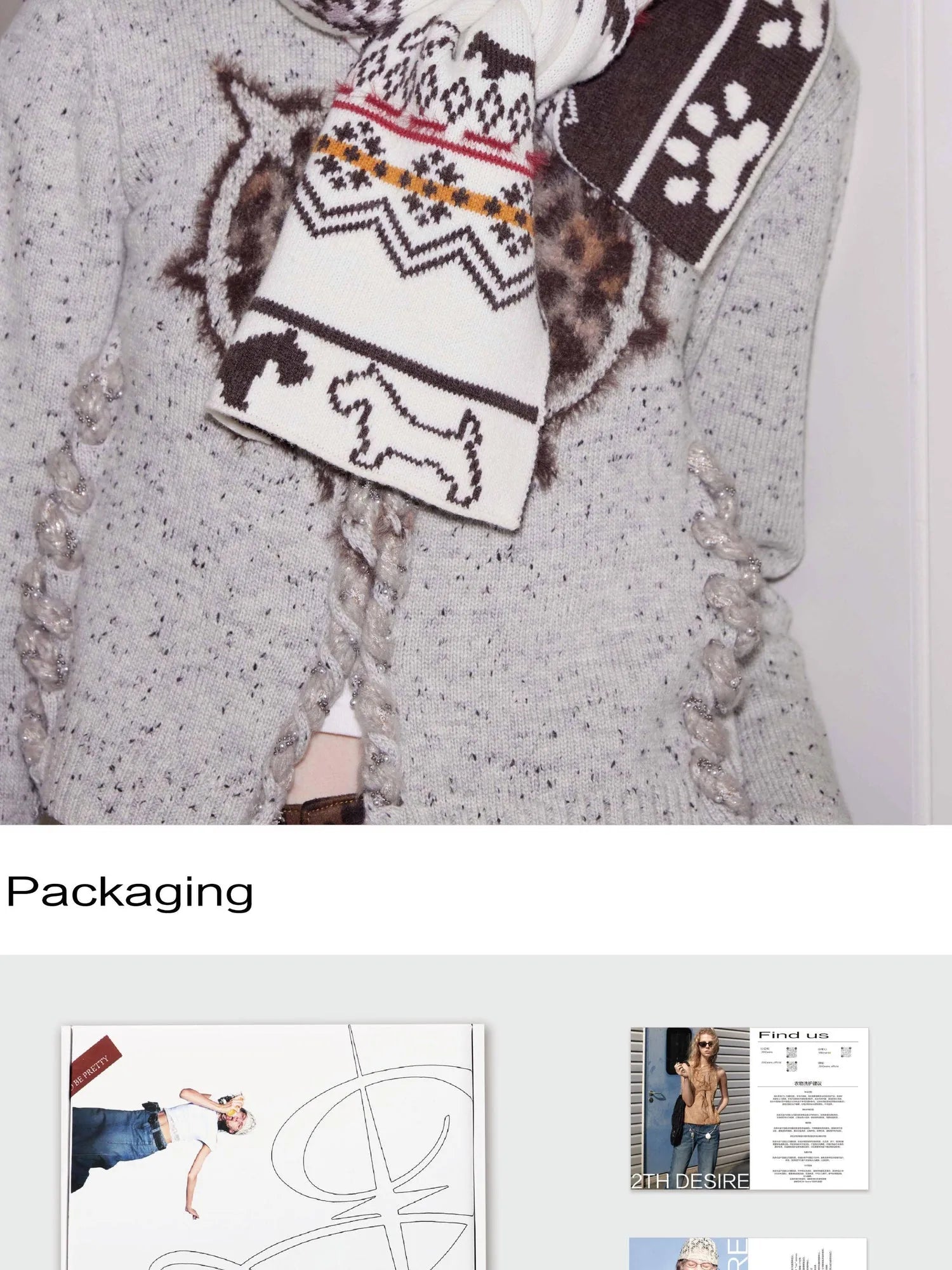 Fair Isle Vintage Heart Knit Scarf Wool Blend Warm Wrap