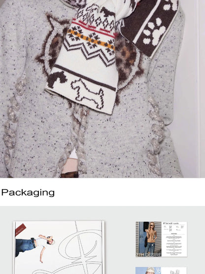 Fair Isle Vintage Heart Knit Scarf Wool Blend Warm Wrap