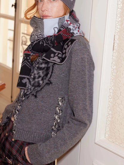 Fair Isle Vintage Heart Knit Scarf Wool Blend Warm Wrap