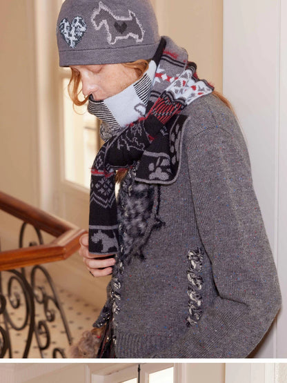 Fair Isle Vintage Heart Knit Scarf Wool Blend Warm Wrap