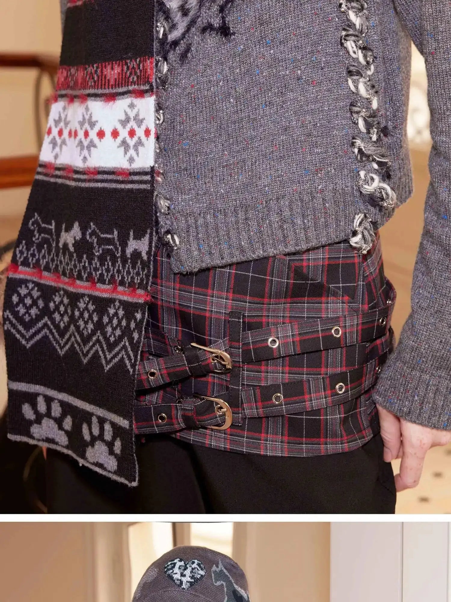 Fair Isle Vintage Heart Knit Scarf Wool Blend Warm Wrap