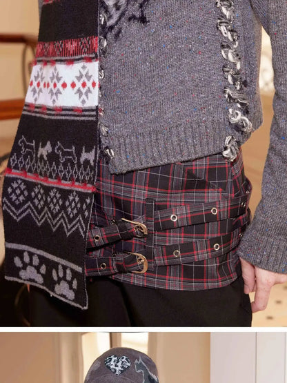 Fair Isle Vintage Heart Knit Scarf Wool Blend Warm Wrap