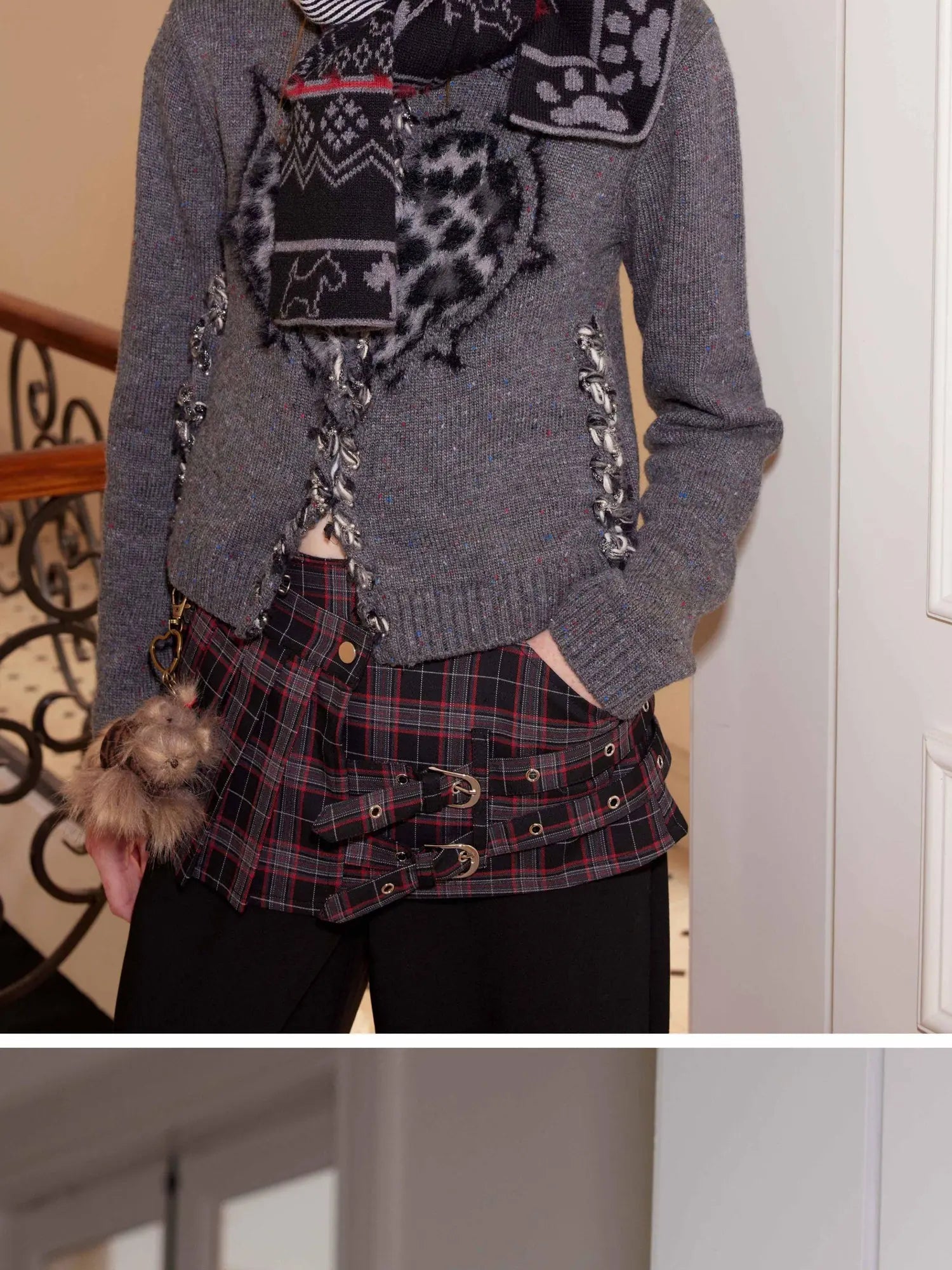 Fair Isle Vintage Heart Knit Scarf Wool Blend Warm Wrap