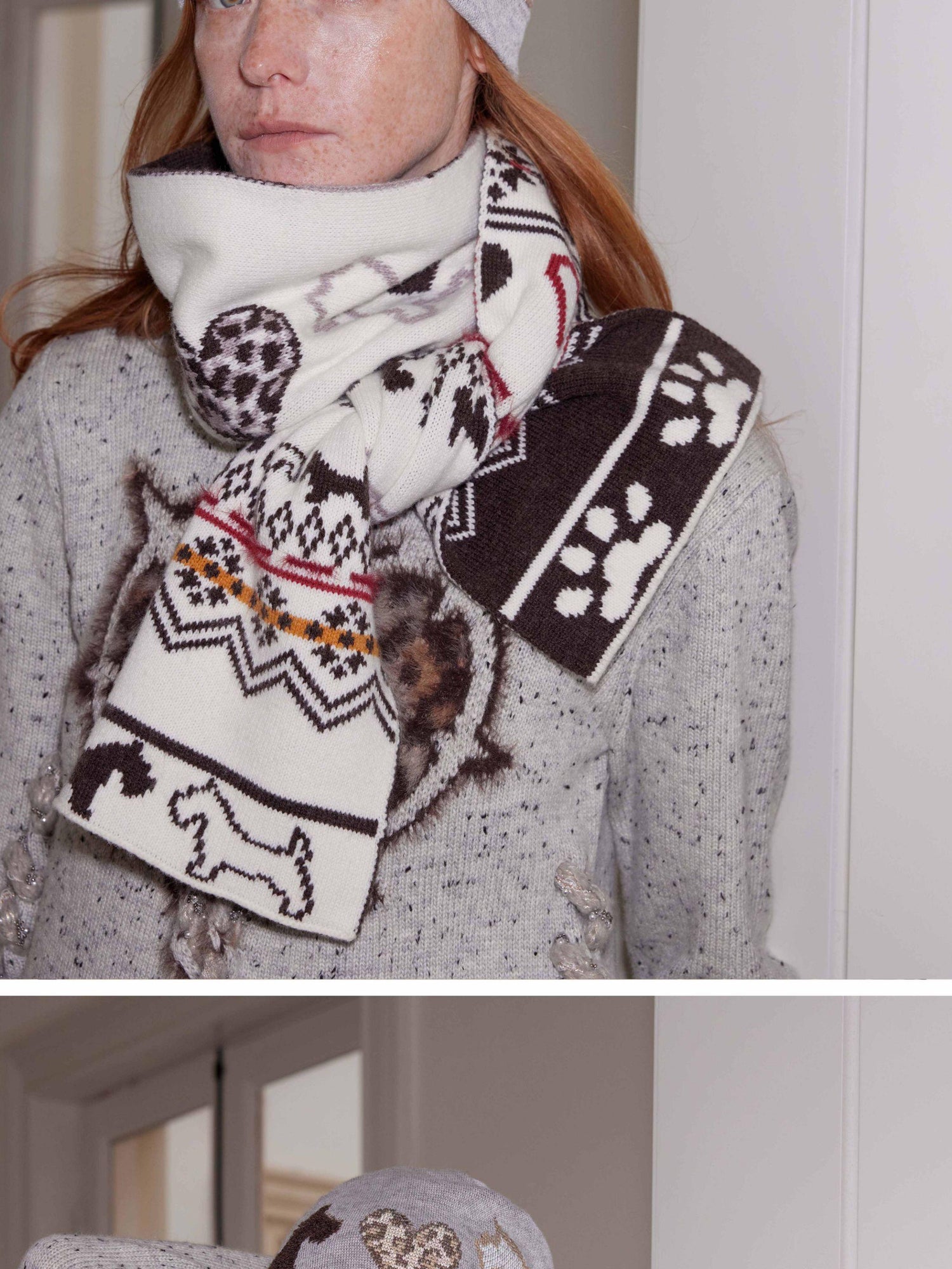 2th Desire Fair Isle Vintage Heart Knit Scarf Wool Blend Warm Wrap