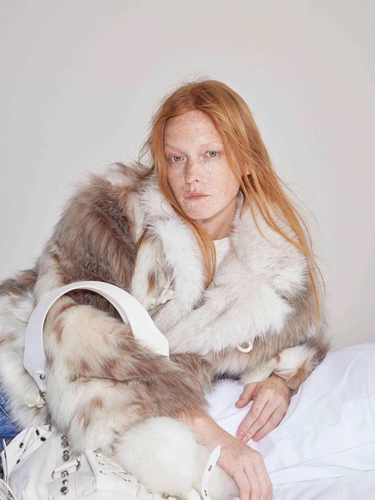Faux Fur Bone Button Short Coat With Velvet Lining