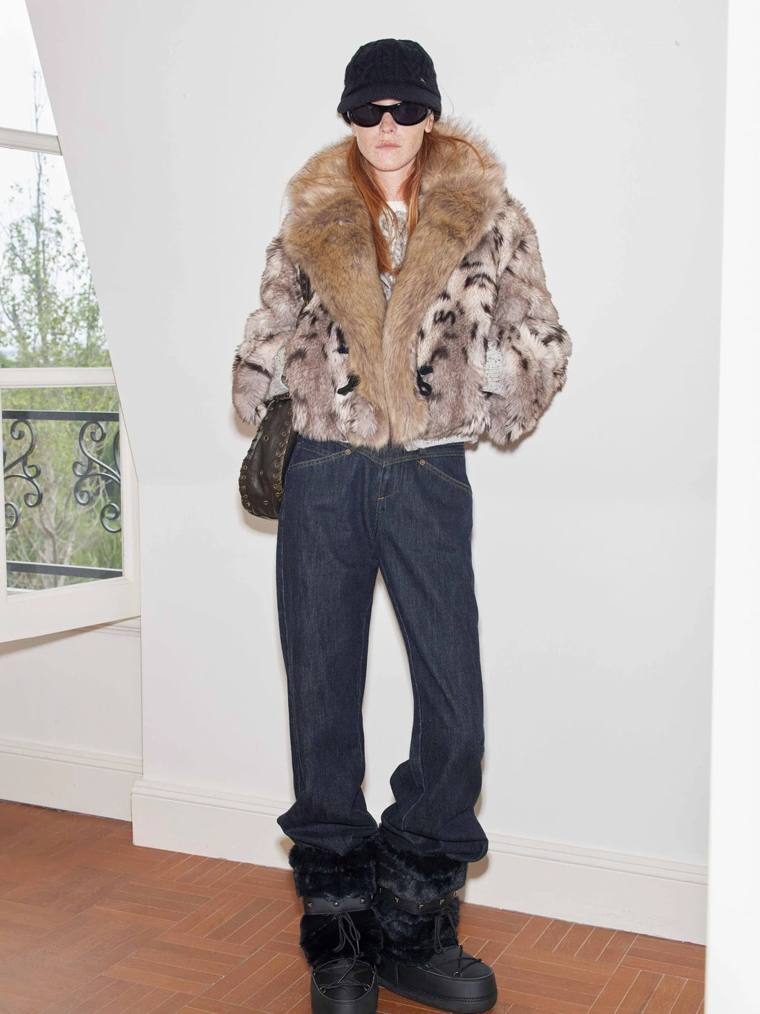 Faux Fur Bone Button Short Coat With Velvet Lining