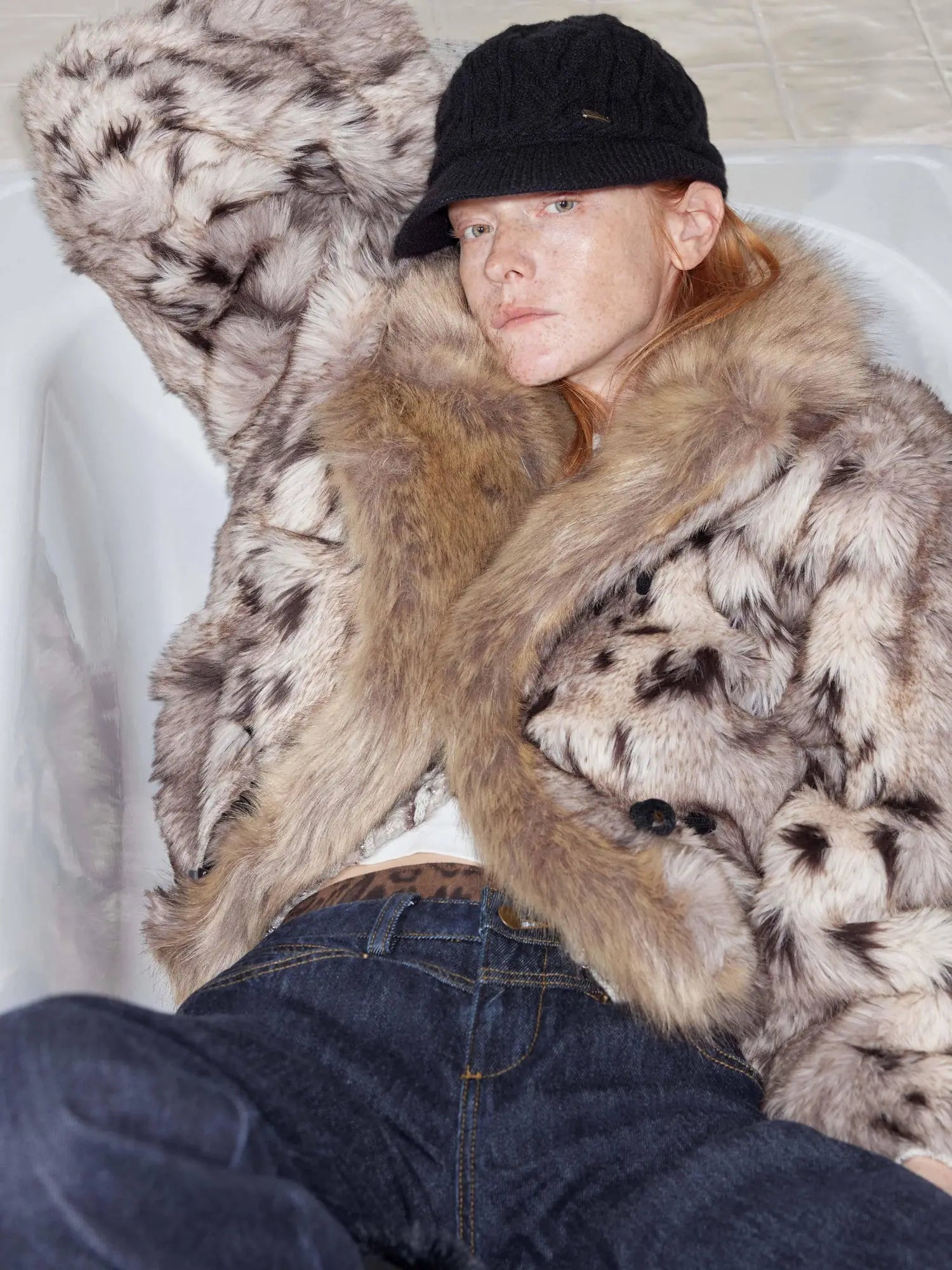 Faux Fur Bone Button Short Coat With Velvet Lining