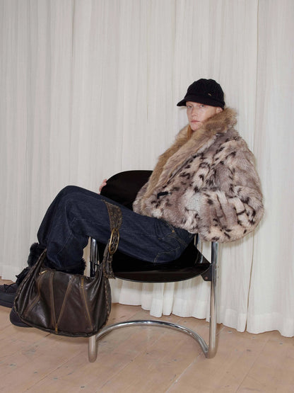 Faux Fur Bone Button Short Coat With Velvet Lining