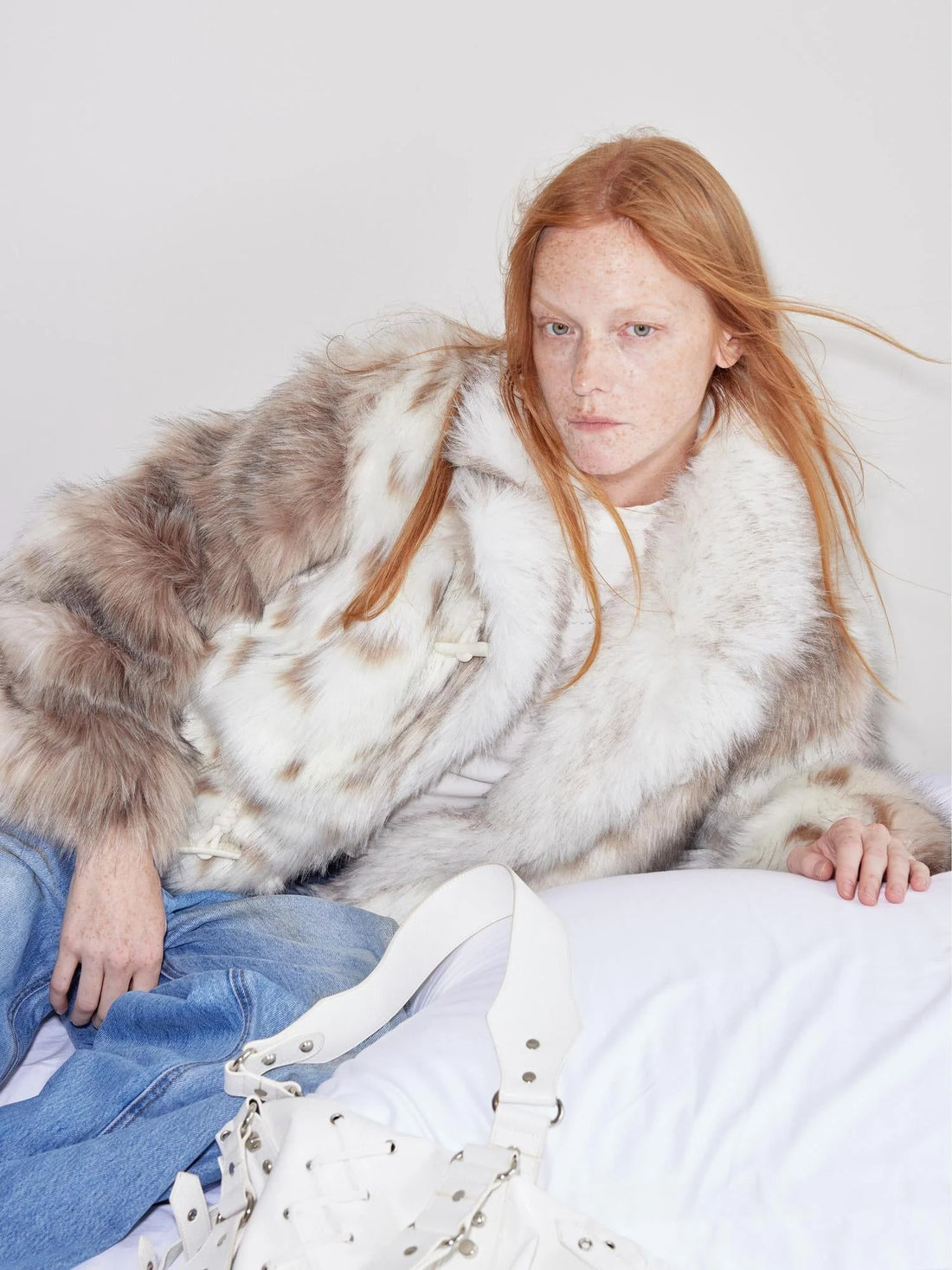 Faux Fur Bone Button Short Coat With Velvet Lining
