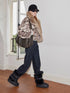 Faux Fur Bone Button Short Coat With Velvet Lining