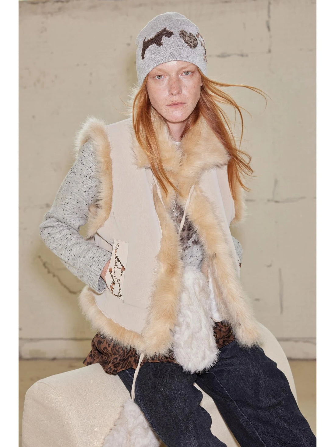 Faux Fur Suede Rhinestone Vest