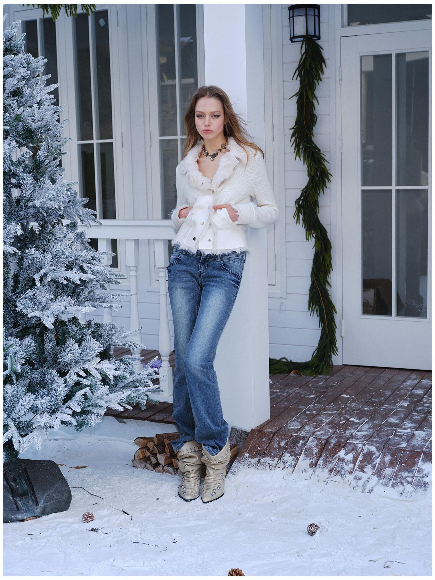 2th Desire Faux Fur Zip Front Punk Waist Cinched Women Long Sleeve Cropped Jackets