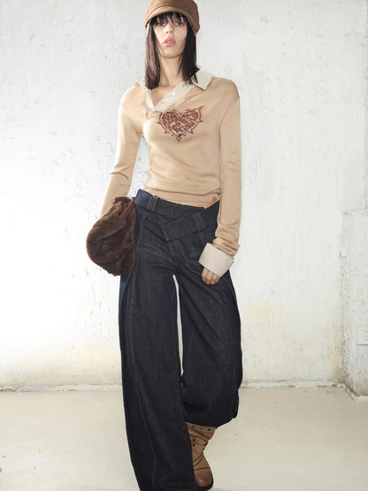 Fitted Leopard Print Striped Cropped Sweater