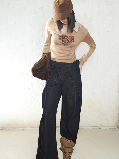 Fitted Leopard Print Striped Cropped Sweater