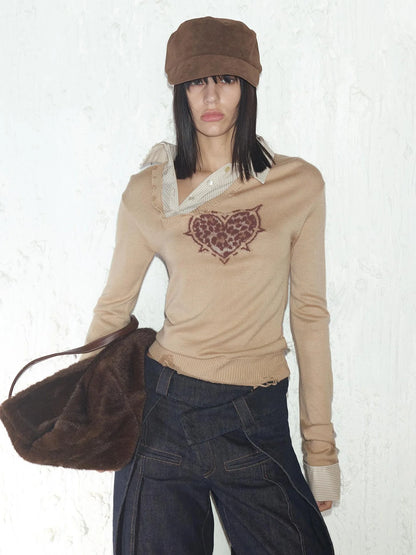 Fitted Leopard Print Striped Cropped Sweater