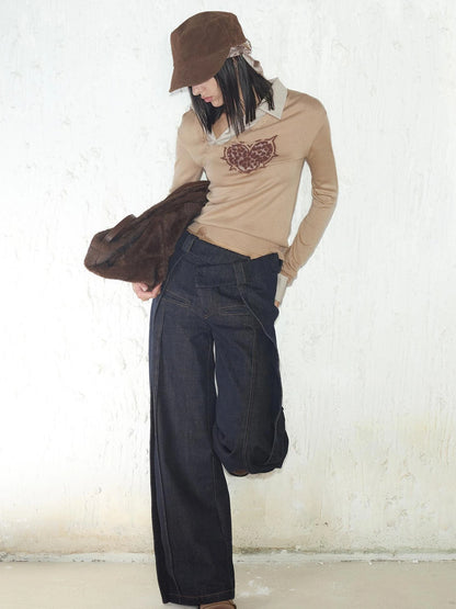 Fitted Leopard Print Striped Cropped Sweater