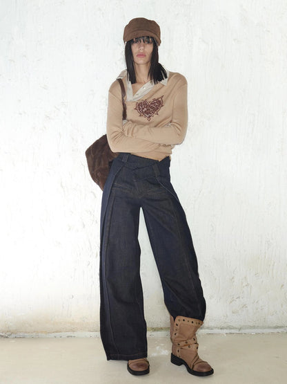 Fitted Leopard Print Striped Cropped Sweater