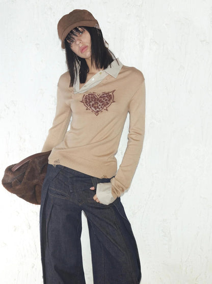 Fitted Leopard Print Striped Cropped Sweater