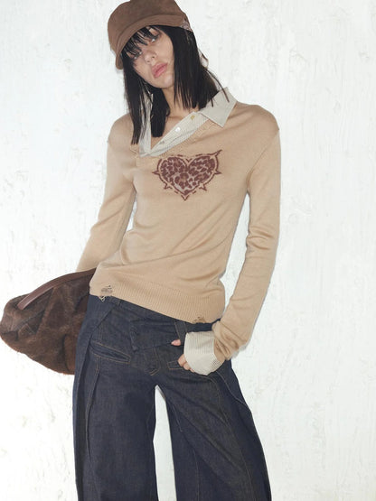 Fitted Leopard Print Striped Cropped Sweater