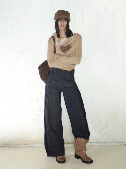 Fitted Leopard Print Striped Cropped Sweater