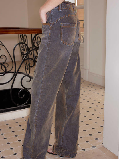 2th Desire Flared Patchwork Leopard Check Lace Trim Denim With Detachable Skirt