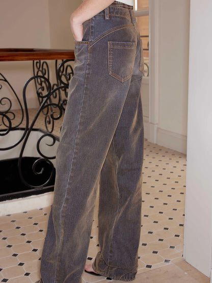 Flared Patchwork Leopard Check Lace Trim Denim With Detachable Skirt