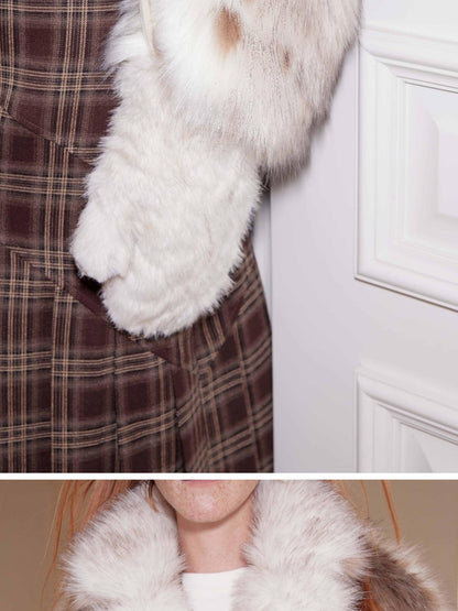 2th Desire Fleece Lined Mittens with Neck Cord Fur Gloves for Women