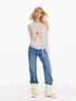Floral Print Braided Strap Off Shoulder Sun Protection T-shirt