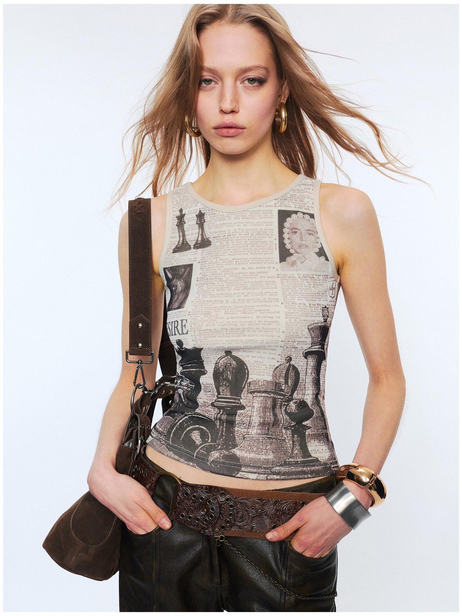 2th Desire Floral Print Slim Fit Reversible U Neck Cropped Women Polyester Stretch Tank Tops