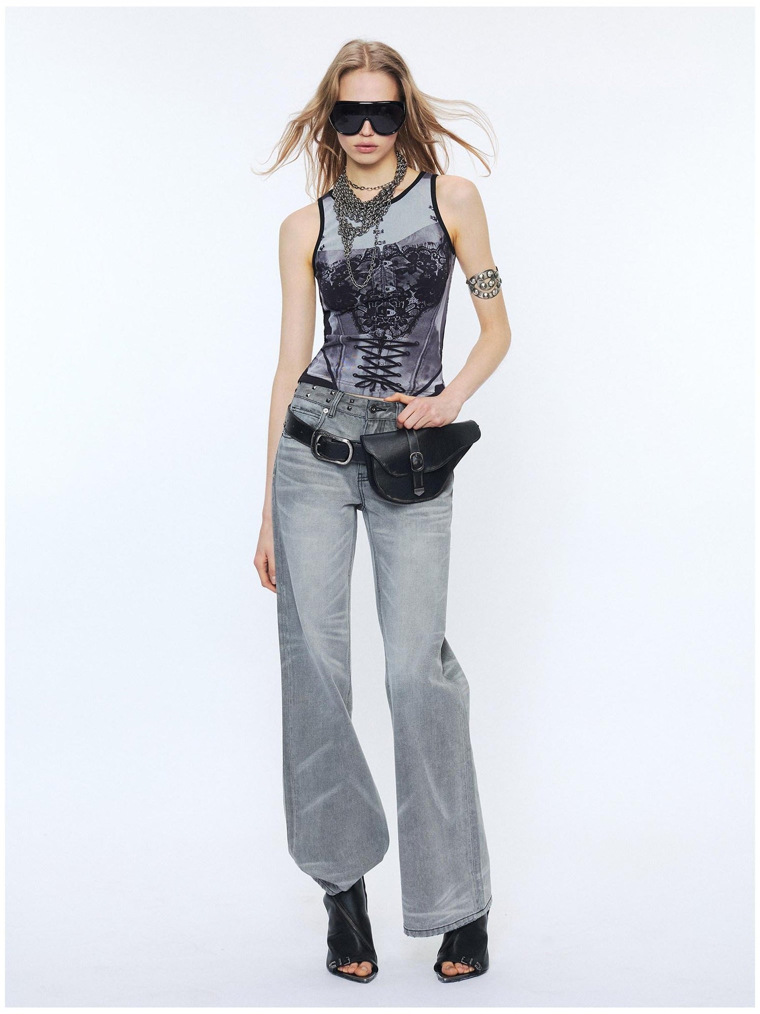 2th Desire Floral Print Slim Fit Reversible U Neck Cropped Women Polyester Stretch Tank Tops