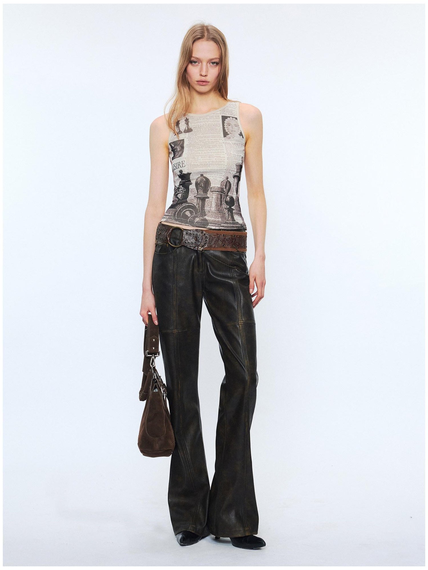 2th Desire Floral Print Slim Fit Reversible U Neck Cropped Women Polyester Stretch Tank Tops