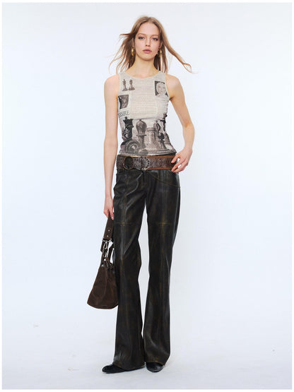 2th Desire Floral Print Slim Fit Reversible U Neck Cropped Women Polyester Stretch Tank Tops
